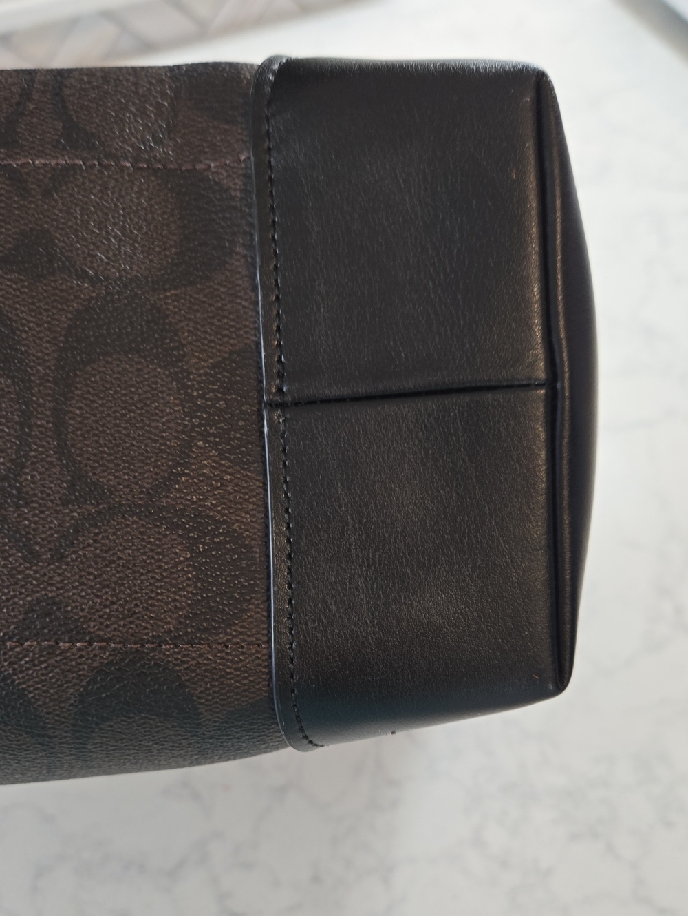 Coach Dark Brown Signature Tote with Black Trim and Gold Hardware 14x10x5 - Picture 5 of 8